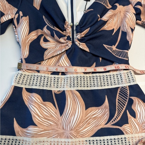PatBO Stargazer Lace Trim Mini Dress Navy tan Floral size 0 NWT - Picture 14 of 17